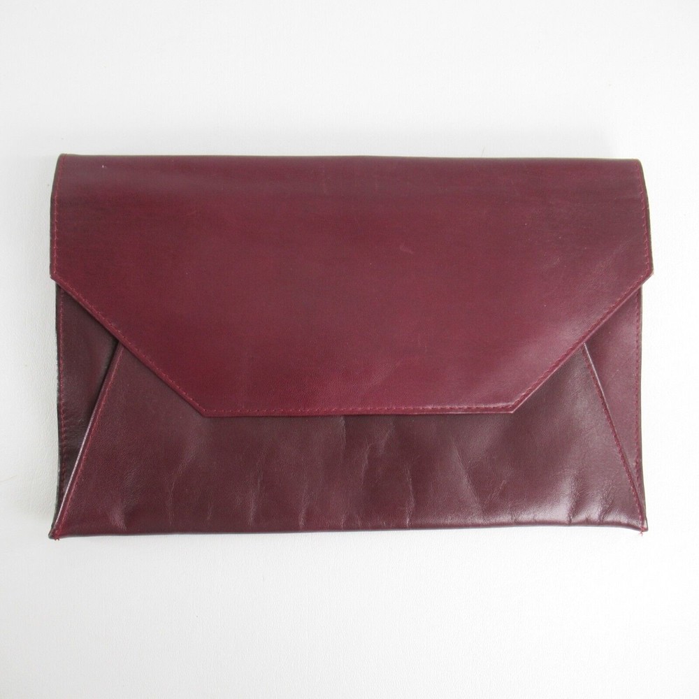 Vintage Etra Leather Clutch Handbag Women Burgundy Envelope Lined Purse